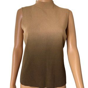Liz Claiborne Knit Tank Top Medium M Beige-Green Ombré Cotton High Neck Stretch